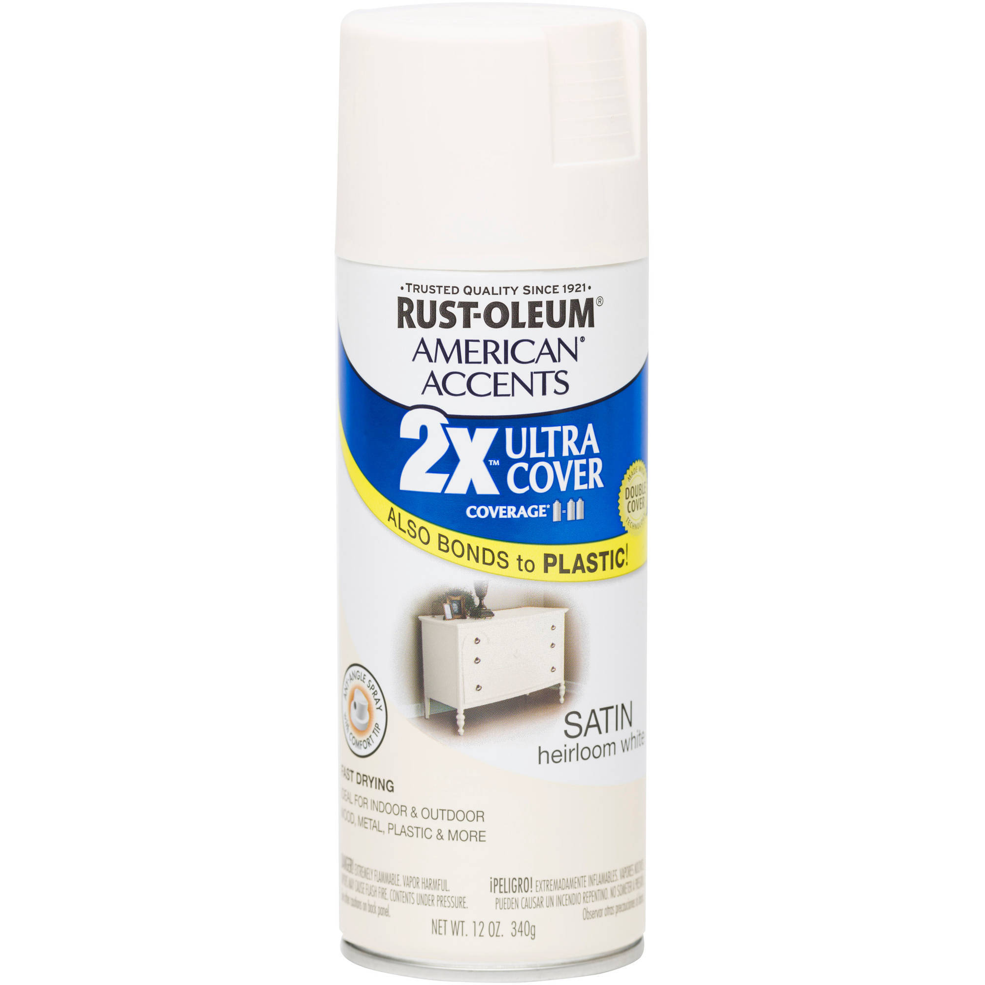 Rust-Oleum American Accents Ultra Cover 2X Satin Heirloom White Spray Paint and Primer in 1, 12 oz - image 1 of 3