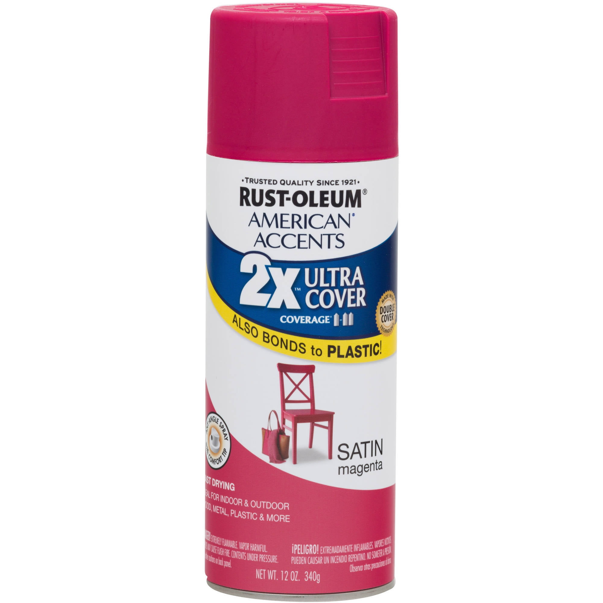 Rust-Oleum American Accents Ultra Cover 2X Satin Magenta Spray Paint and Primer in 1, 12 oz