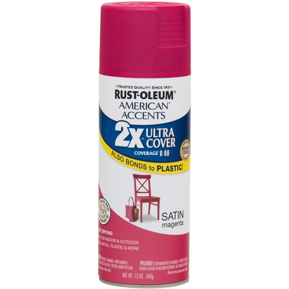 Rust-Oleum American Accents Ultra Cover 2X Satin Magenta Spray Paint and Primer in 1, 12 oz