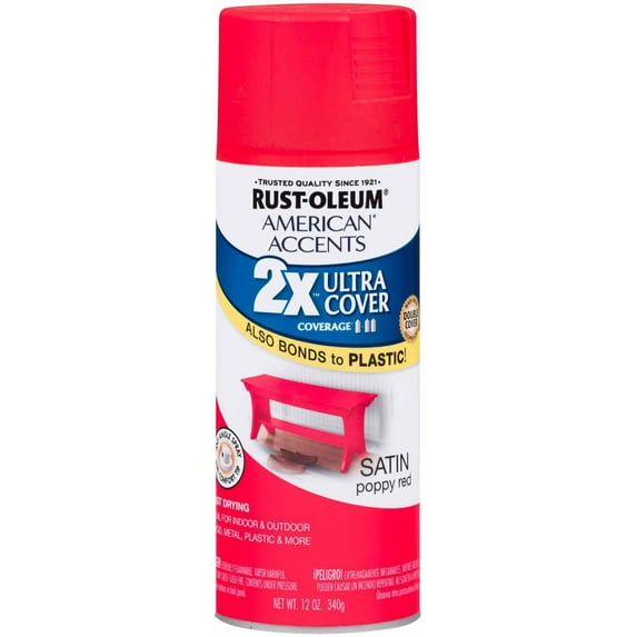 Rust-Oleum American Accents Ultra Cover 2X Satin Poppy Red Spray Paint and Primer in 1, 12 oz