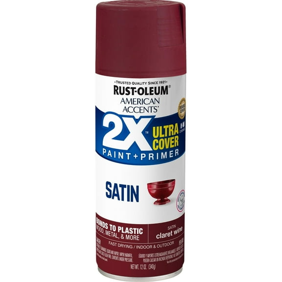 Rust-Oleum American Accents Ultra Cover Claret Wine Satin 12 oz Spray Paint, 2 Pack