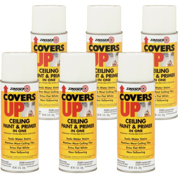 Rust-Oleum Ceiling Paint/Primer Flat White 13 oz Spray Paint, 6 Pieces Pack