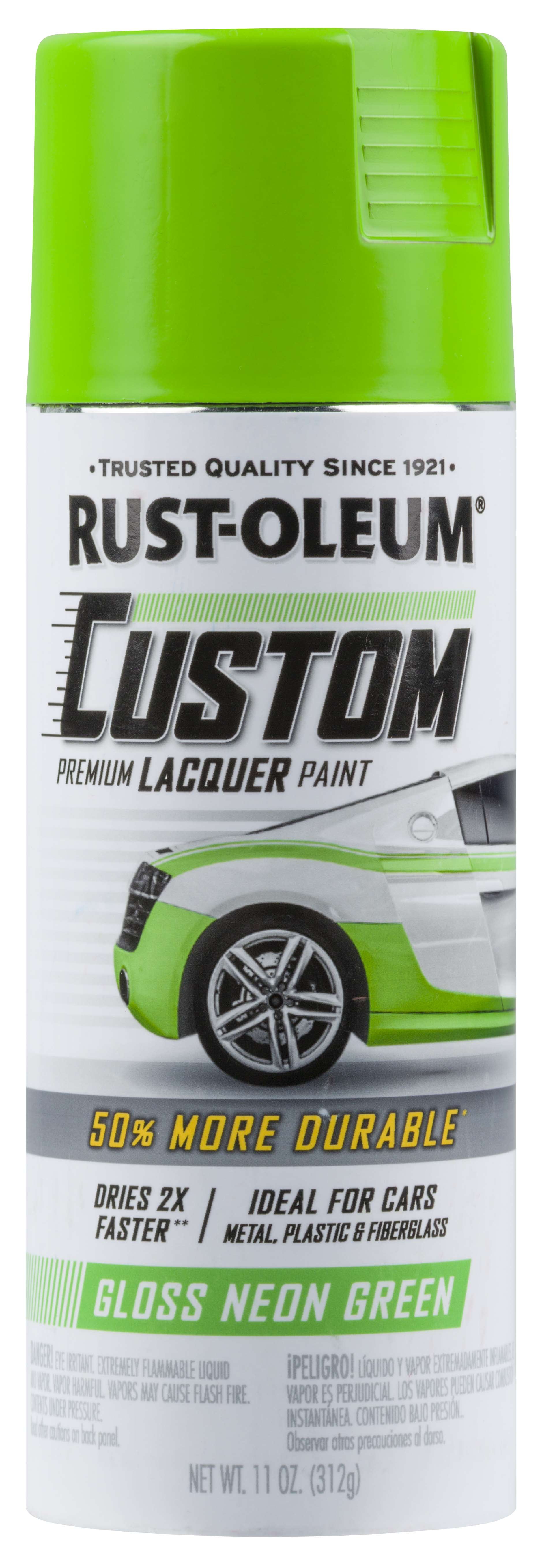 x1 High Coverage Rust-Oleum Fluorescent Green Spray Paint Neon Hard Hat  500ml