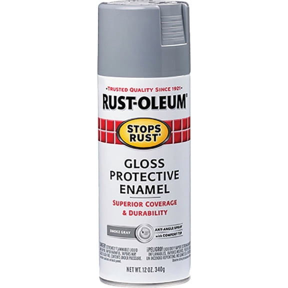 Rust-Oleum Enamel Spray Paint Stop-Rust - Gloss, Rust Resistant, Waterproof, Smoke Gray - 12 oz
