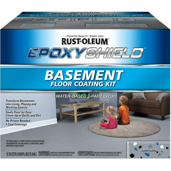 Rust-Oleum EPOXYSHIELD Basement Kit, Gray, Satin, 1 Gallon - 391282