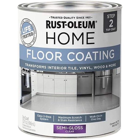 Rust-Oleum HOME Floor Coating, Top Coat (50 VOC), Semi-Gloss, Quart - 358870