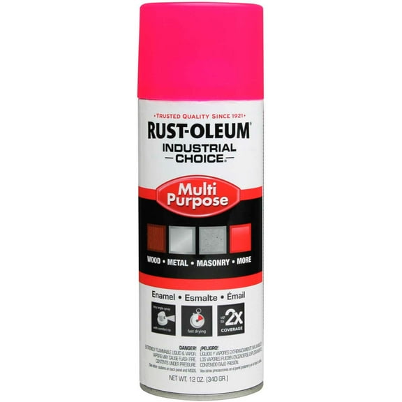 Rust-Oleum Industrial 1600 System Gen Purpose Enamel Aerosol, Fluorescent Pink 12 oz. Can, Lot of 6