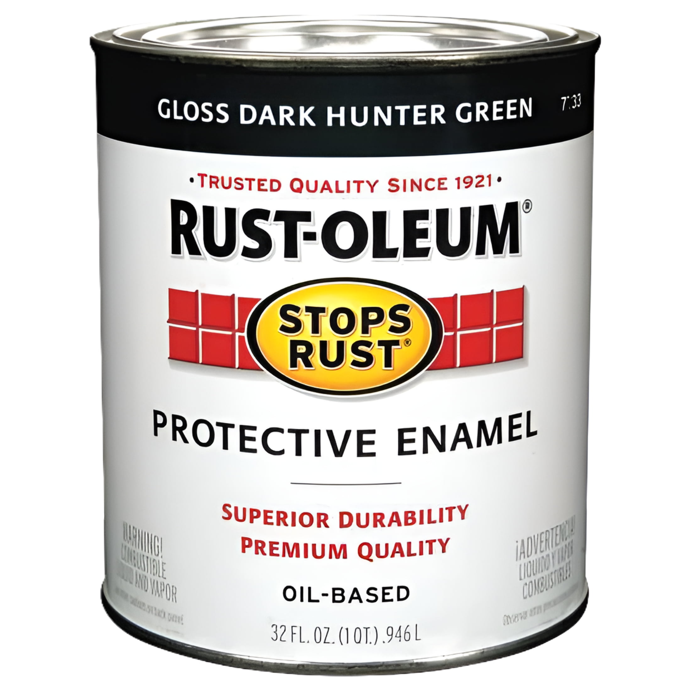 Rust-Oleum Interior/Exterior Paint, Glossy, Oil Base, Dark Hunter Green, 1 qt