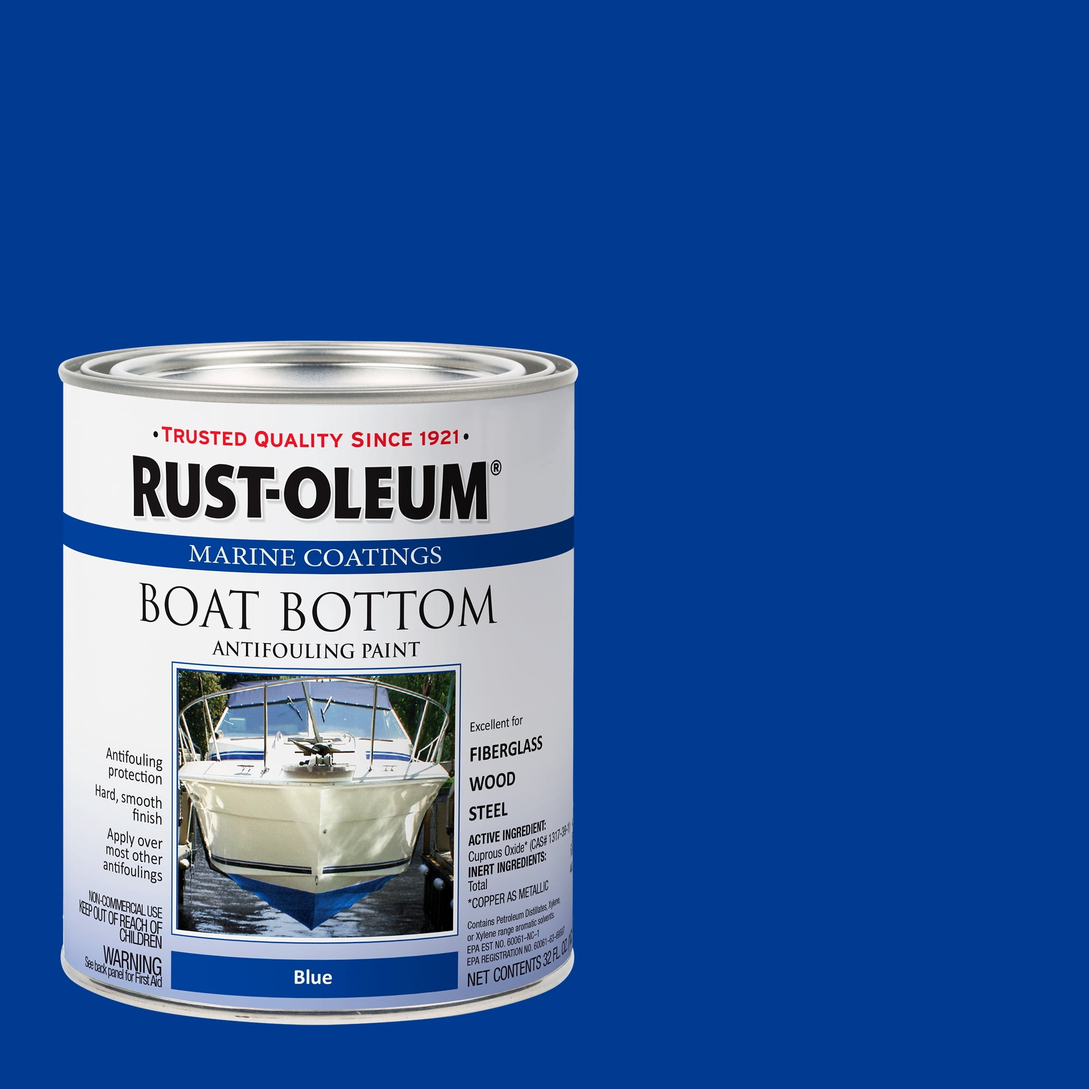 Blue, Rust-Oleum Marine Coatings Boat Bottom Antifouling Flat Paint-396968, 1 qt