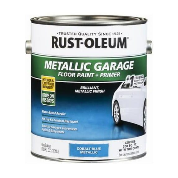 Rust-Oleum Metallic Garage Floor Paint + Primer - Acrylic, Concrete - 1 Gal, Cobalt Blue