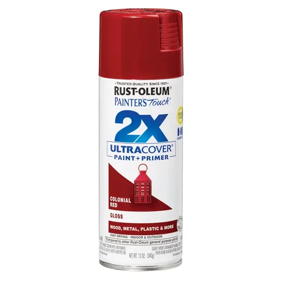 6-Pack of 12 oz Rust-Oleum Brands 334030 Gloss Colonial Red Painter's Touch 2X Ultra Cover Paint + Primer Spray Paint, Gloss