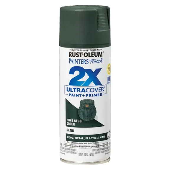 12 oz Rust-Oleum 334072 Painter's Touch 2X Hunt Club Green Ultra Cover Paint + Primer Spray Paint, Satin