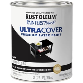 Rust-Oleum Painter's Touch Latex Brush-On Paint, Semi-Gloss Black | Interior/Exterior Durability, Multi Surface (Metal, Wood and More), Fast Dry, Chip and Fade Resistant, Quart