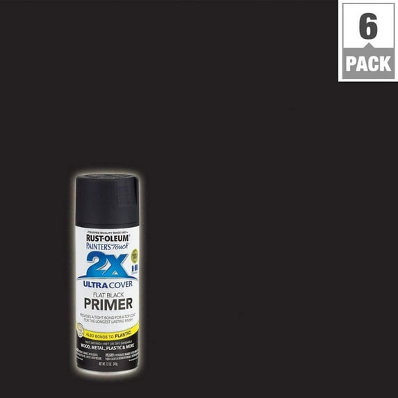 Rust-Oleum Painter's Touch Ultra Cover 2X Black Flat 12 oz Spray Paint, 6 Pieces