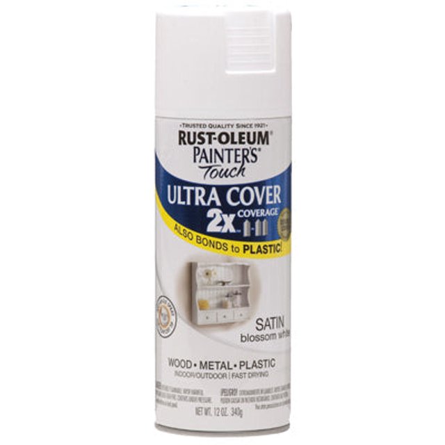 RustOleum Painters Touch 2X Spray Paint, 12 Oz, Satin Blossom White