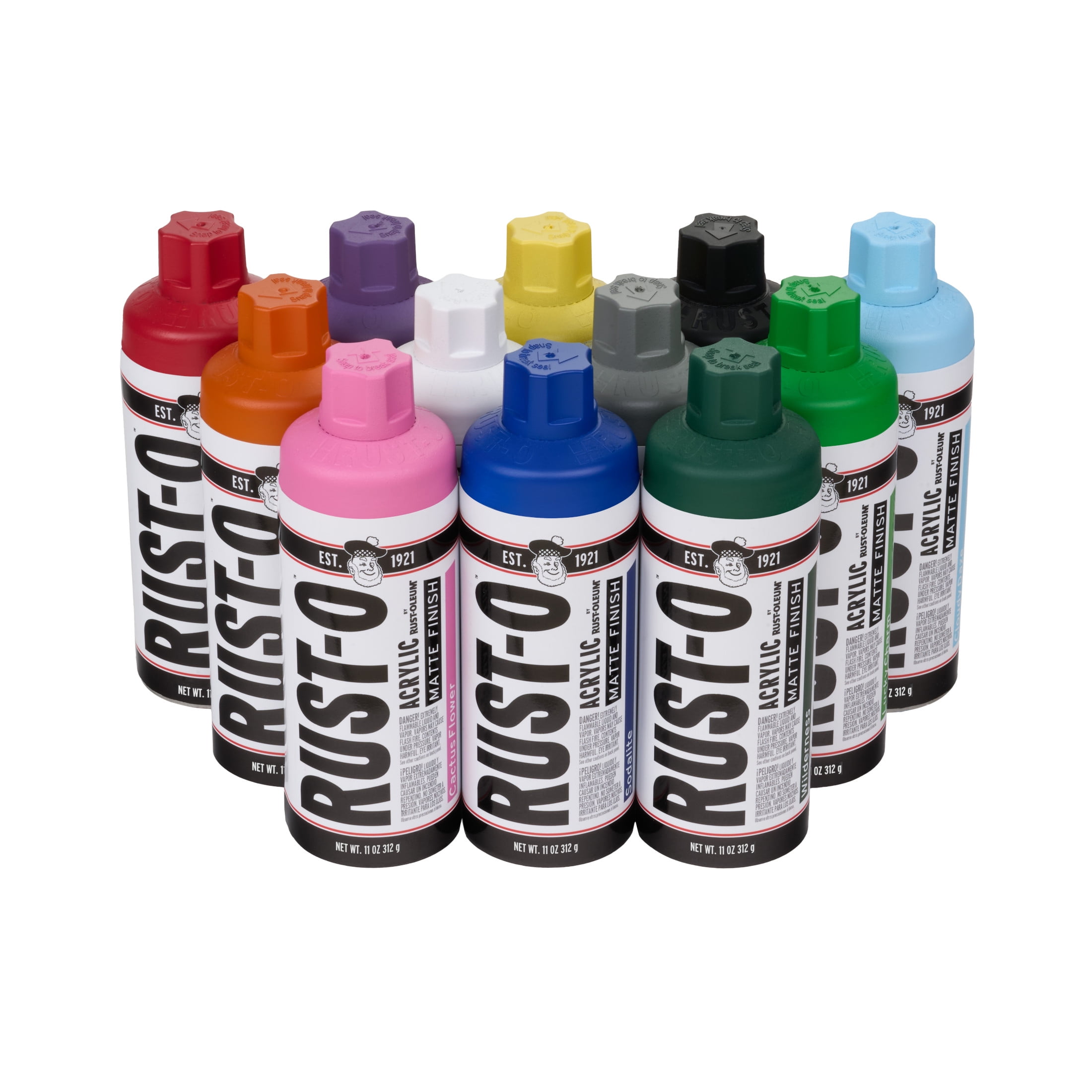 12 Pack, Rust-Oleum Rust-O Acrylic Matte Spray Paint Variety Pack-393872, 11 oz