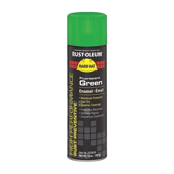 Rust Preventative Spray Paint, Fluorescent Green, Fluorescent, Solvent, 14 oz 2233838