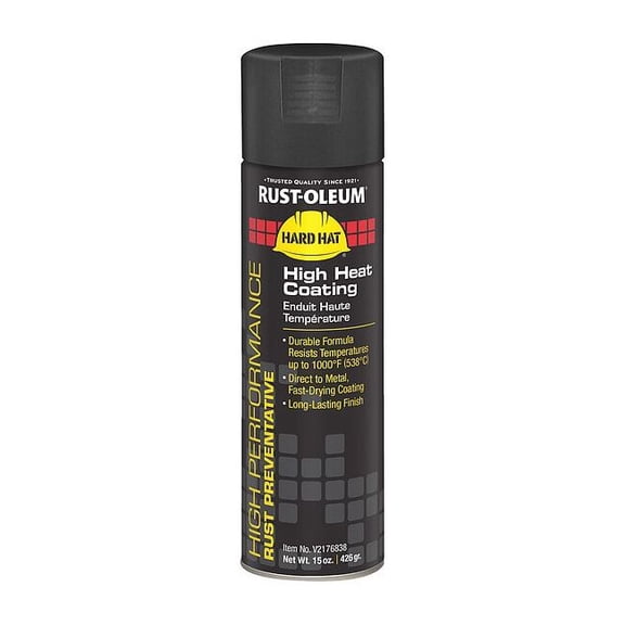 Rust-Oleum High Temperature Spray Paint, Black, Flat, Solvent, 15 oz V2176838