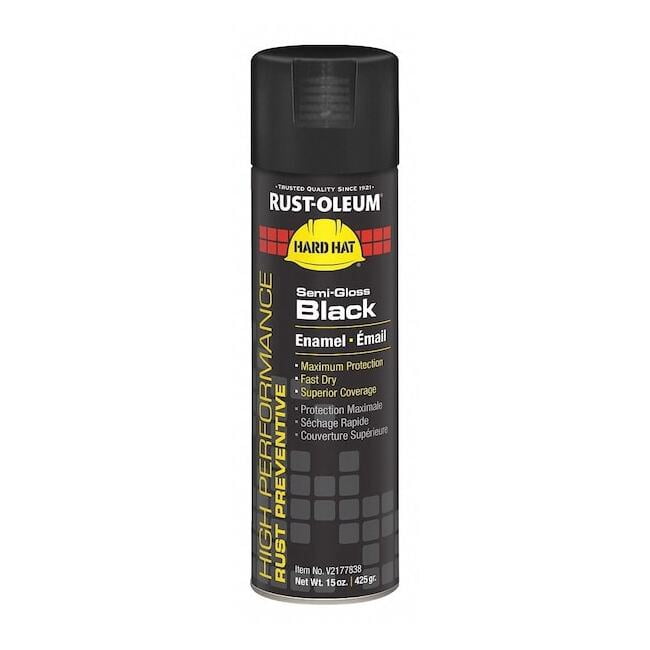 Rust Preventative Spray Paint, Black, Semi-Gloss, Solvent, 15 oz V2177838