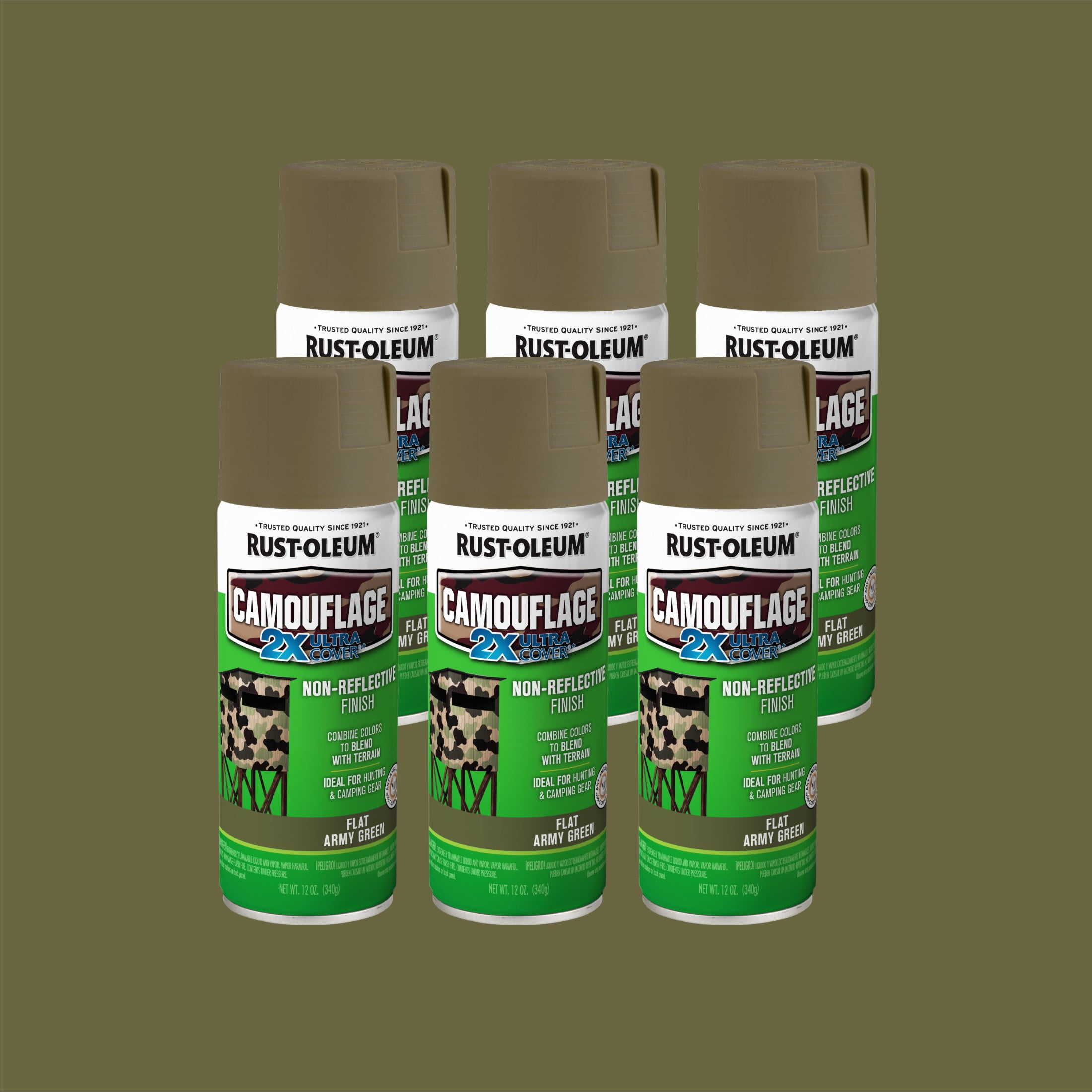 6 Pack, Army Green, Rust-Oleum Specialty Camouflage Spray Paint-279176, 12 oz