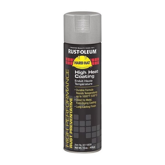 Rust-Oleum High Temperature Spray Paint, Aluminum, Flat, Solvent, 15 oz V2116838