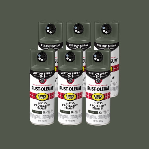 6 Pack, Rust-Oleum Stops Rust Custom Spray 5-in-1 Gloss Cypress Green Spray Paint-393371, 12 oz