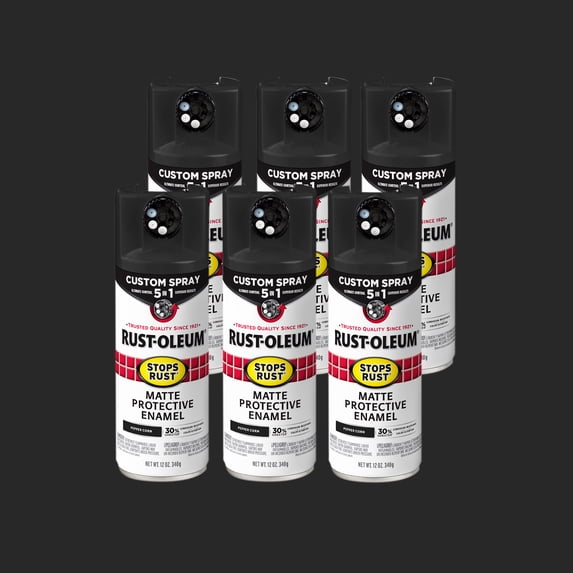 6 Pack, Rust-Oleum Stops Rust Custom Spray 5-in-1 Matte Peppercorn Spray Paint-393370, 12 oz