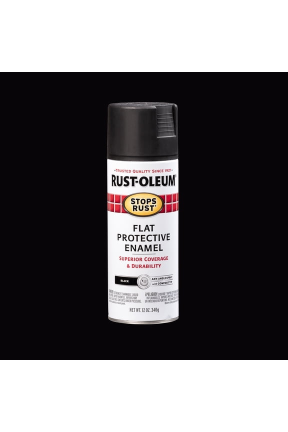 Black, Rust-Oleum Stops Rust Protective Enamel Flat Spray Paint-7776830, 12 oz