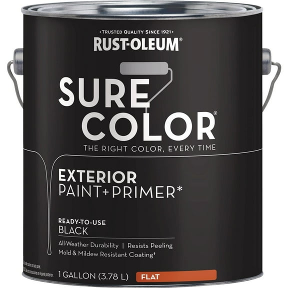 Rust-Oleum Sure Color Exterior Paint and Primer, Black, Flat, 1 Gal 394669