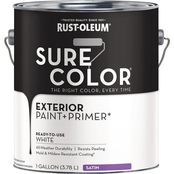 Rust-Oleum Sure Color Exterior Paint and Primer, White, Satin, 1 Gal 394678