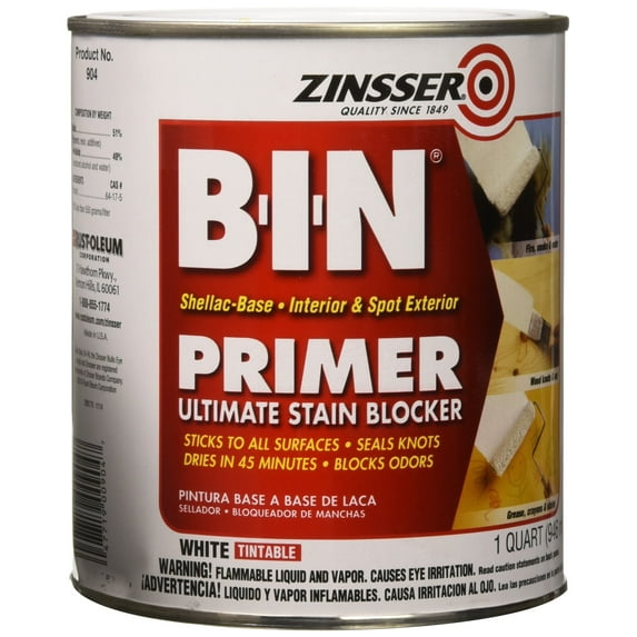 Rust-Oleum Zinsser B-I-N Interior & Spot Exterior Primer, Sealer, & Stain Killer Base, White, 1 Quart