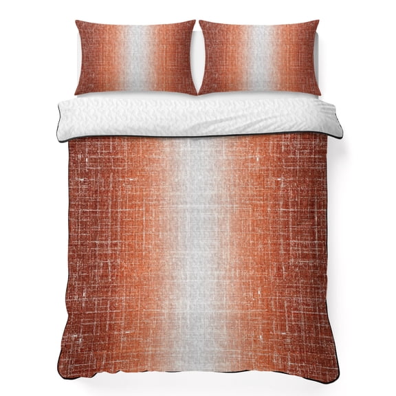 Rust Orange 3 Piece Quilt Bedding Set with 2 Pillow Shams, Summer Muted Orange Ombre Linen Texture Rustic Farm Lightweight Bedspread Coverlet, Soft Breathable All Season Quilt, 96 x 106 Inch