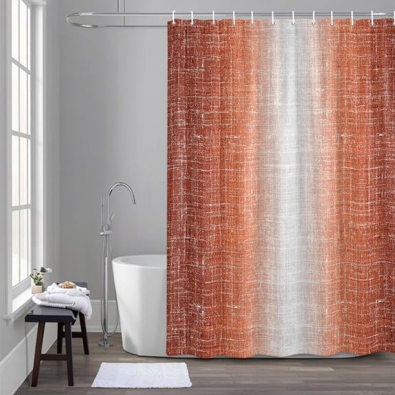 Rust Orange 36x72 Inches Waterproof Shower Curtain, Summer Muted Orange Ombre Linen Texture Rustic Farm Bath Curtain Set with 12 Hooks Washable Shower Curtains for Bathroom Bathtub Decor