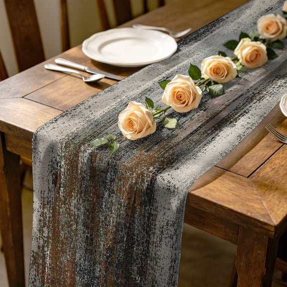 Rust Orange 4.5 ft Cheesecloth Table Runner for Wedding 19"x55", Burnt Umber Ombre Abstract Splatter Style Shabby Chic Kitchen Dinner Sheer Tulle Chiffon Dresser Scarf, Holiday Party Decorations