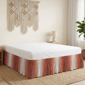 Rust Orange Bed Skirt Bed Skirts California King Size 18 Inch Drop, Summer Muted Orange Ombre Linen Texture Rustic Farm Dust Ruffle Bedskirt with Adjustable Elastic Belt for California King Size Beds