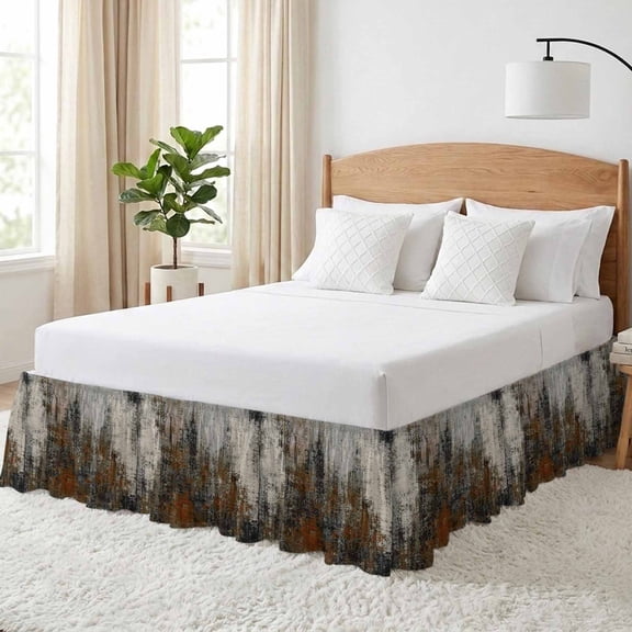 Rust Orange Bed Skirt California King Size 18 Inch Drop, Burnt Umber Ombre Abstract Splatter Style Shabby Chic Adjustable Elastic Dust Ruffles Bedskirt Wrap Around Pleated Mattress Frame Cover