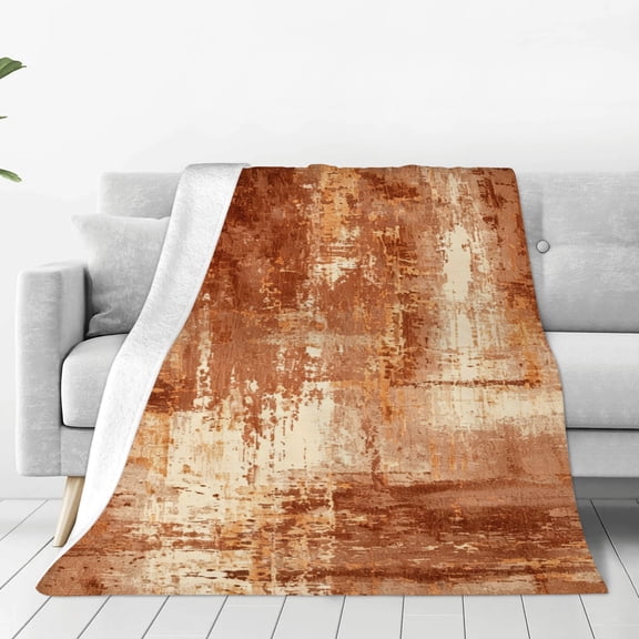 Rust Orange Boho Decorative Throw Blanket 50" x 60", Soft Micro Fleece Polyester Sofa Blanket, Cozy Couch Bed Throw for Living Room Bedroom Reading Chair Fall Home Decor