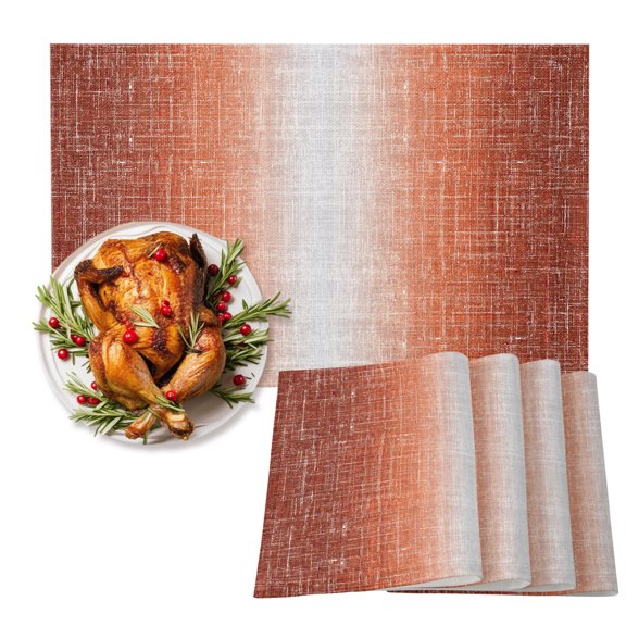Rust Orange Cotton Linen Placemats Set of 1, Summer Muted Orange Ombre Linen Texture Rustic Farm Washable Table Place Mats Heat Insulating Placemat for Dining Room Kitchen Daily Use 13 x 19 Inch