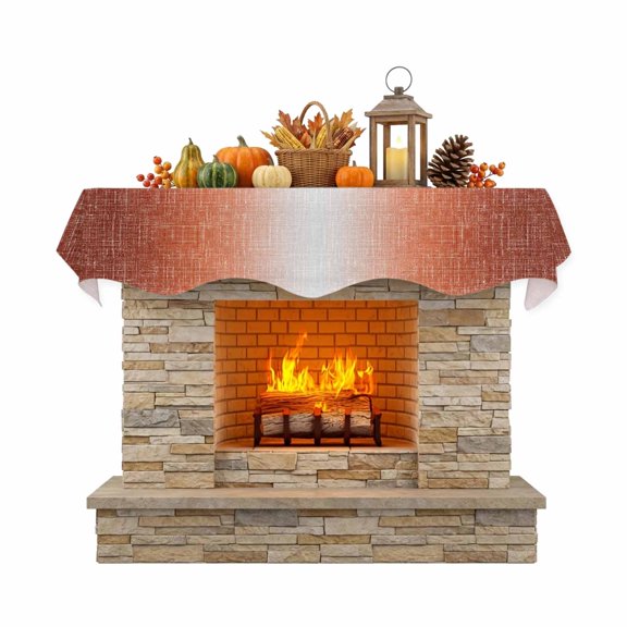 Rust Orange Fireplace Mantel Scarf 70 x 17 Inch, Summer Muted Orange Ombre Linen Texture Rustic Farm Mantel Scarves for Fireplace Decoration for Thanksgiving Party Supplies