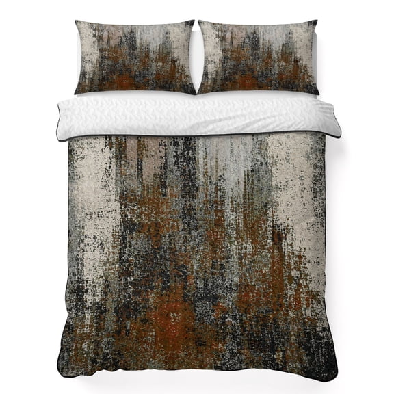Rust Orange King Quilt Bedding Set, Burnt Umber Ombre Abstract Splatter Style Shabby Chic Lightweight Comforter with 2 Pillow Shams Bedroom Bedspread Set Home Decor for All Seasons
