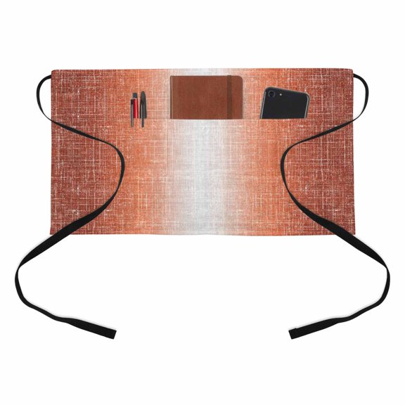 Rust Orange Kitchen Restaurant Half Waist Apron, Summer Muted Orange Ombre Linen Texture Rustic Farm Server Short Apron with 3 Pockets Waterproof Oil Waist Aprons for Women Waitress Waiter