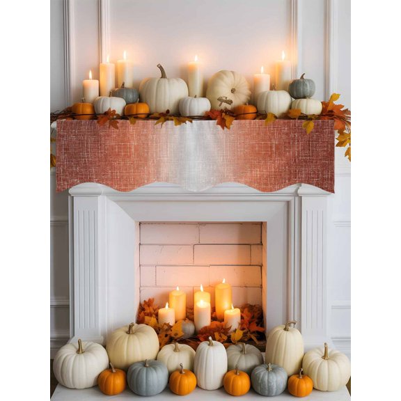 Rust Orange Mantel Scarf for Fireplace 60 x 17 inches Summer Muted Orange Ombre Linen Texture Rustic Farm Fireplace Mantle Scarf Cover Autumn Mantel Top Runner for Home Festive Party Supplies