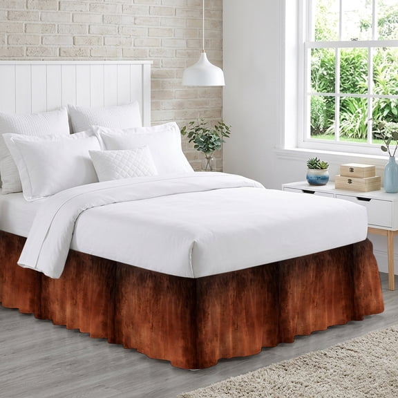 Rust Orange Ombre Bed Skirt California King Size 18 Inch Drop, Vintage Brown Black Rustic Boho Shabby Chic Adjustable Elastic Dust Ruffles Bedskirt Wrap Around Pleated Mattress Frame Cover