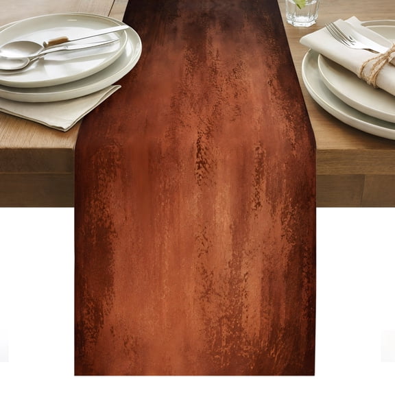 Rust Orange Ombre Table Runner, Vintage Brown Black Rustic Boho Shabby Chic Washable Kitchen Table Runners Dress Scarves for Dining Table Decorations Party/Restaurant/Indoor Outdoor Use, 13x36in