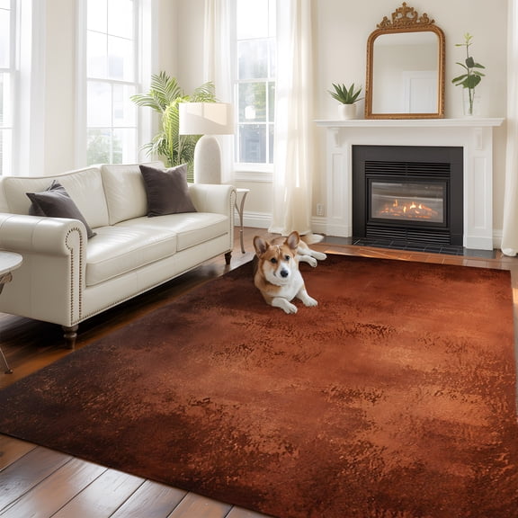 Rust Orange Ombre Washable Area Rug 5x7 Vintage Brown Black Rustic Boho Shabby Chic Low-Profile Large Area Rugs with Non Slip Backing Indoor Floor Carpet for Entrance Living Room Bedroom Home Office