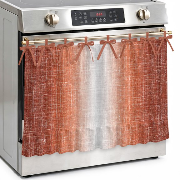 Rust Orange Oven Skirt Curtain Tie Top Summer Muted Orange Ombre Linen Texture Rustic Farm Oven Door Curtain Dishwasher Cover Stove Skirt with 8 Ribbon Ties for Kitchen Decor 27x20 Inch