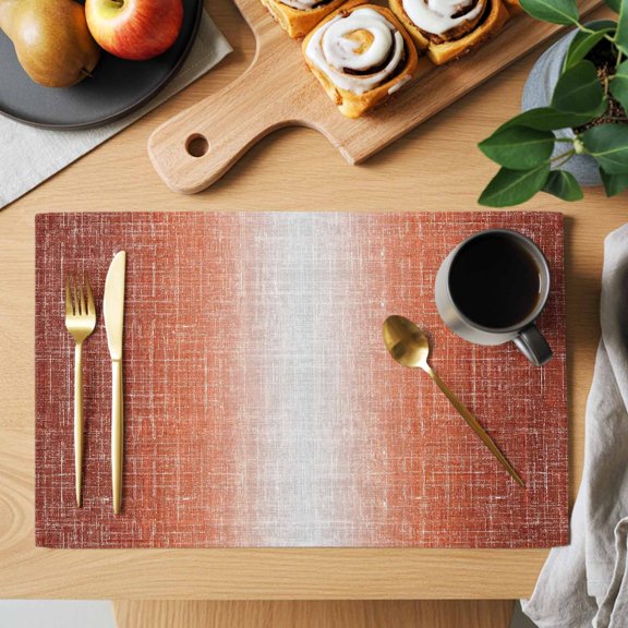 Rust Orange Placemats Set of 2, Summer Muted Orange Ombre Linen Texture Rustic Farm Heat Insulated Linen Place Mats, Washable Stain-Proof Table Mats for Dining Tables Holiday Decor 13x19 Inches