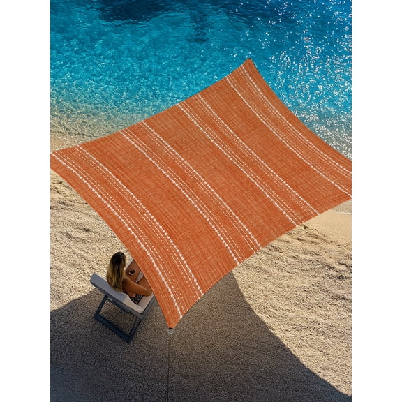 Rust Orange Striped Sun Shade Sail 12' x 16', Coastal Grandma Farmhouse Rustic Linen Texture Rectangle Outdoor Sunshade Canopy, Waterproof UV Block Patio Covers for Garden Yard Beach