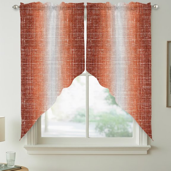 Rust Orange Swag Curtain Valances for Kitchen, Summer Muted Orange Ombre Linen Texture Rustic Farm Rod Pocket Curtains Window Treatment Swag Valance for Bedroom Bathroom, 2 Panels 28 x 36 Inch