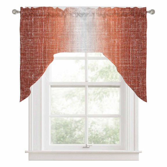 Rust Orange Swag Valance for Windows, Summer Muted Orange Ombre Linen Texture Rustic Farm Swag Curtains Valances for Small Window Treatment Rod Pocket for Kitchen Bathroom 1 Panel 56x36in